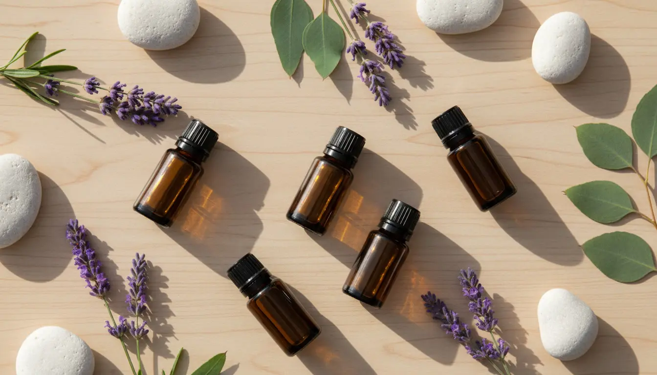 Jak stosować olejki eteryczne w domu – buteleczki doTERRA na drewnianym blacie