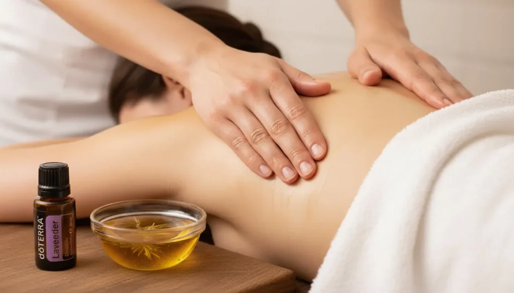 Dłonie podczas relaksującego masażu z olejkiem eterycznym