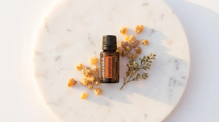 Olejek z kadzidłowca doTERRA Frankincense na białym marmurze