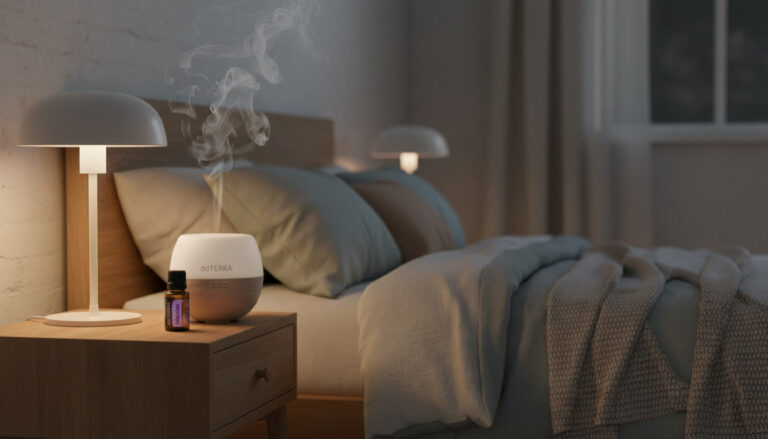 wyciszenie przed snem z olejkami doTERRA i dyfuzorem w sypialni